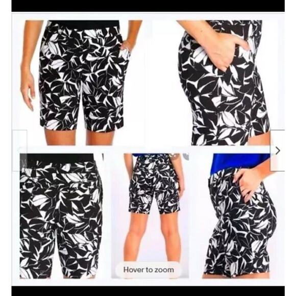 Mario Serrani Italy Comfort Stretch Shorts Tropical Black White 14 Bermuda Oasis - Picture 1 of 10